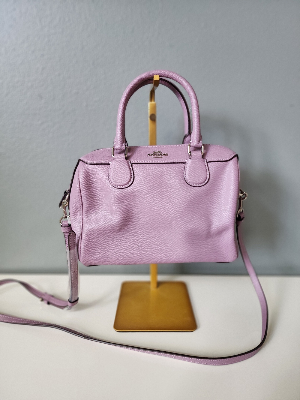 Coach CV962 Rowan Satchel Bag Refined Pebble Leather Silver/Jasmine NWT Crossbod